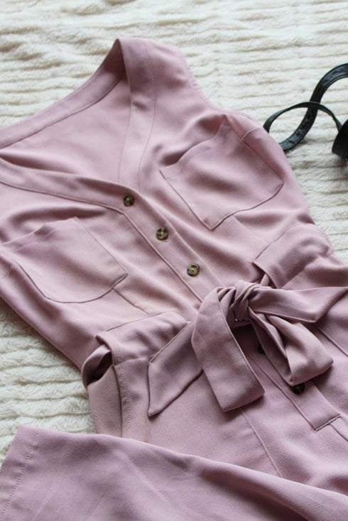 Buttoned Sleeveless Cropped Jumpsuit With Sash